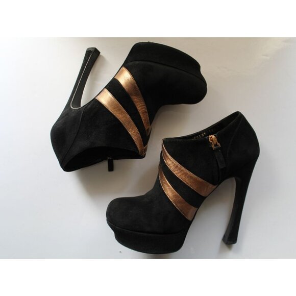 Yves Saint Laurent Tribute Suede Ankle Booties Black Gold Size 38.5 - Picture 8 of 14